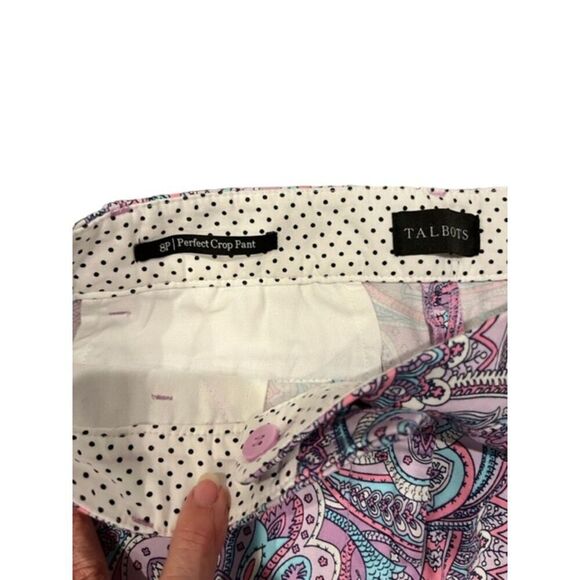 Talbots Perfect Crop in Polished Paisley Lavendar, Coral, Teal, Black Size 8P - Picture 2 of 9